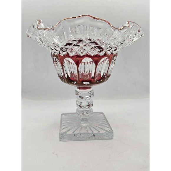 Westmoreland Crystal Ruffled Compote Ruby Carnival Candy Dish Signed 91' VTG - Picture 5 of 8